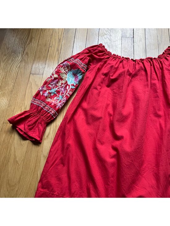 Free People Size S Red Fleur Du Jour Floral Embroidered Boho Off Shoulder Dress - Picture 16 of 16